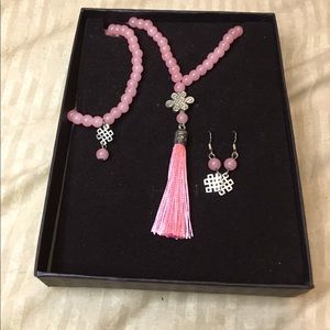 Artisan coral color semi beads 925 earrings, tassel necklace bracelet charm NWOT